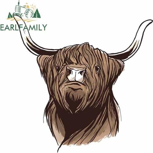 EARLFAMILY 13cm x 13cm For Scottish Highland Cattle Car Stickers Vinyl Material Decal Personality Creative For JDM SUV RV