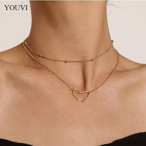 YOUVI New Fashion Retro World Map Circle Pendant Necklace For Women Clavicle Chain Necklace Charms Jewelry Accessories Choker