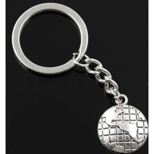 New Fashion Men 30mm Keychain DIY Metal Holder Chain Vintage Earth Globe 24x20mm Silver Color Pendant Gift