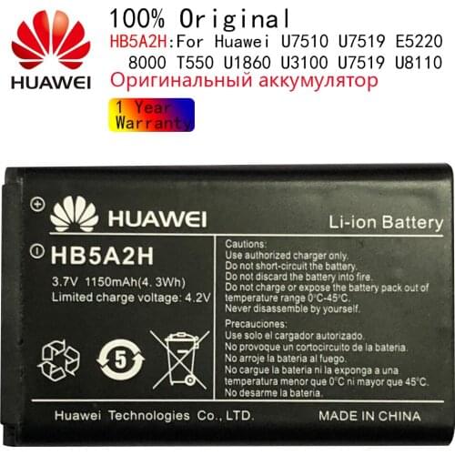 100% Orginal Hua Wei HB5A2H 1150mAh Battery For Huawei U7510 U7519 E5220 8000 T550 U1860 U3100 U7519 U8110 Phone Batteries