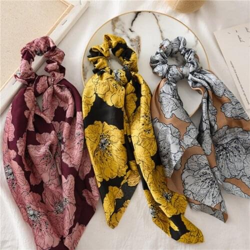 Autumn Long Ribbon Bow Women Hair Ring Solid Color Ruffle Elastic Hair Rope Ponytail Holder For Girls Hair Accessories