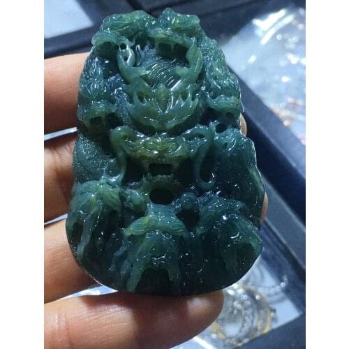 Natural 7A Myanmar jade Handcarved 9 dragon black green jade pendant jade necklace women men pendants jewelry jade necklaces