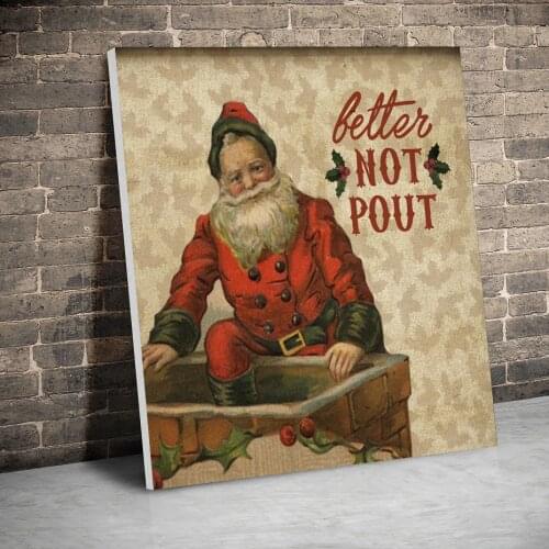Framed Better Not Pout Santa Christmas Decor Posters Canvas Paintings Wall Art Canvas Prints Pictures Kids Room Home Inner Frame