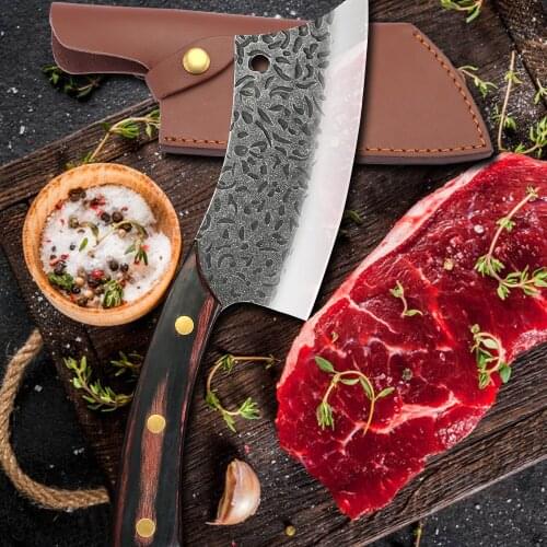 RU US Delivery Tactical Kitchen Knife 6 Inch Cleaver Cutting Knife Tool Sheath Leather Case Gift Knife Set Full Tang Wood Handle
