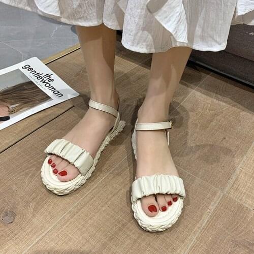 Sandals women 2021 new summer thick-soled ladies college students beach word with flat-soled Roman shoes