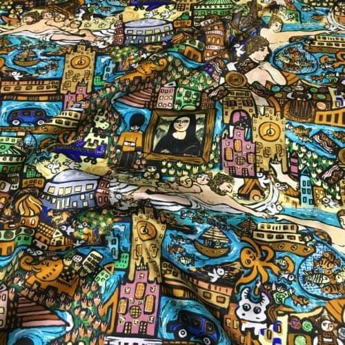 Printed silk stretch satin fabric brand new product 19 Mmcute cartoon hand-painted digital printing fabric high fashion sewing