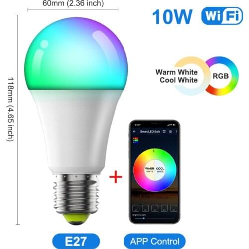 10W Smart Light Bulb E27 B22 LED RGB Lamp Colorful RGBW LED Bulbs Lampada Decoration 85-265V RGB+White Dimmable Magic Bulb