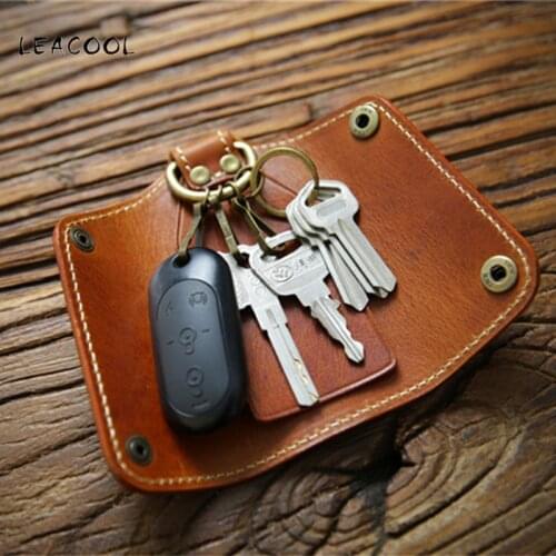 Vintage Brand New Women Mens Cowhide Leather Zipper Purse Bag Car Key Wallets Fashion Multi-functional Housekeeper Holders