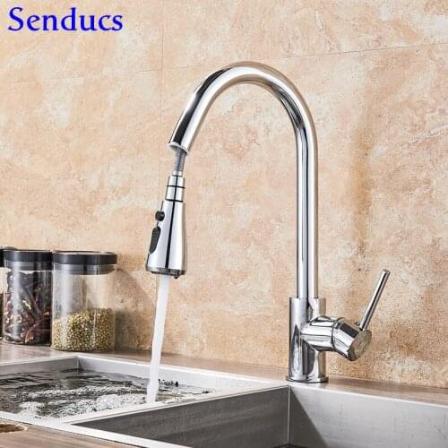 Pull Out Kitchen Faucet Senducs Polished Chrome Kitchen Sink Faucet Quality Brass Pull Down Kitchen Mixer Tap Black Water Taps