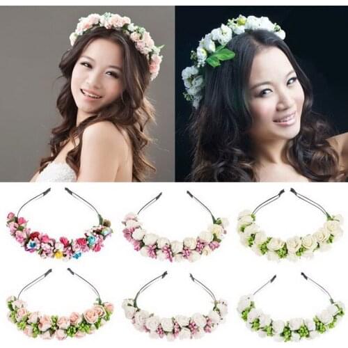 Stylish Women Girls Floral Headband Bohemia Hair Band Flower Garland Wedding Prom Head wrap Hair Accessories Gift S2017155