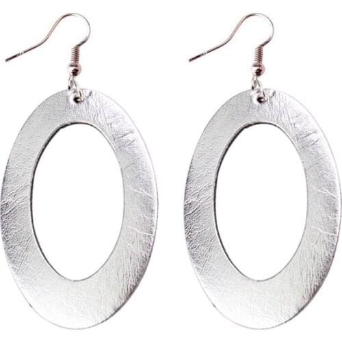 ZWPON 2019 New Cutout Oval Gold Leather Earrings for Women Fashion Spring Print Floral Statement Earrings Wholesale