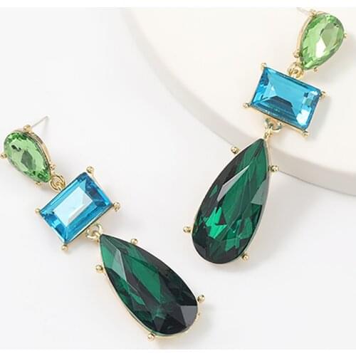 ZHINI New Green Crystal Water Drop Earrings for Women 2021Fashion AAA CZ Stone Earring Pendientes Statement Jewelry Party Gift