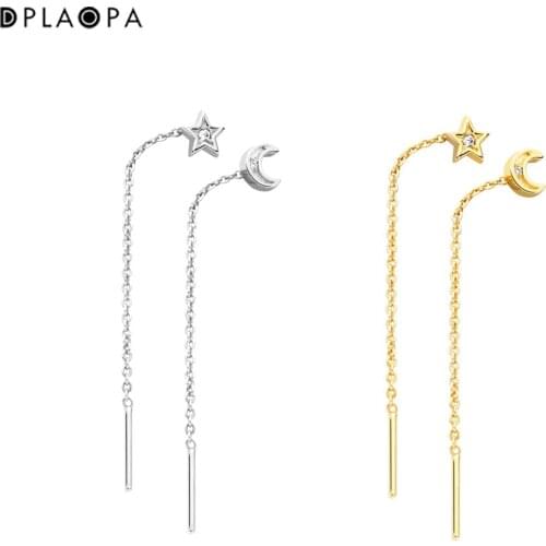 DPLAOPA 925 Sterling Silver Star Moon Sky Chain Drop Earring Women Luxury Party Simple Tiny Rock Punk Jewels For Wedding