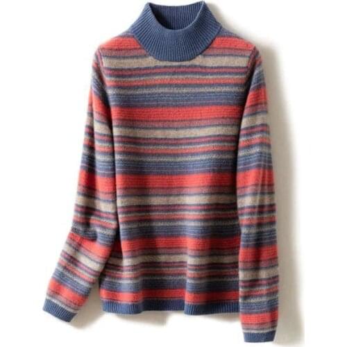 2021 Womens Autumn Winter New Loose Knitted Bottoming Tops Female Striped Casual Pullovers Ladies Warm Sweater Jumpers P417