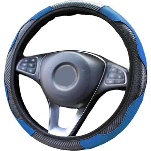 1x Car Steering Wheel Cover Breathable Anti Slip PU Leather Steering Covers Suitable 37-38cm Auto Decoration Carbon Fiber Shell