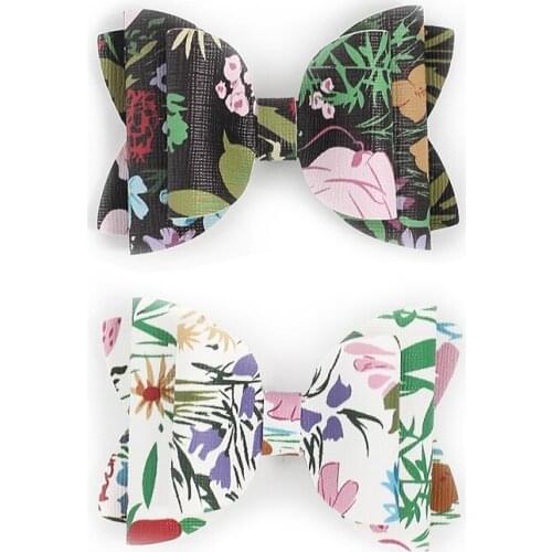 2PCS Decorative Pattern Leather Daily Cute Bows Side Hair Clip Barrettes Hair Accessories Girls Kids Hairpins Headwear Headdress