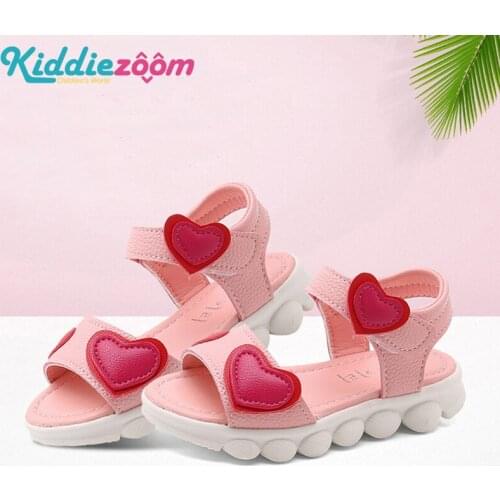 2021 Summer Kids Sandals Toddler Girl Shoes With Heart Baby Girls Pattern Princess Shoes PU Non-slip Beach Sandal Pink White