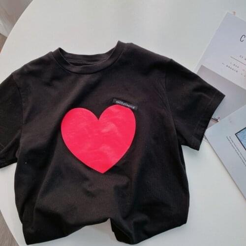 2021 Pink Love Print Oversized T-shirt for Girls T Shirt for Boys and Girls Clothes Summer Brife Sundress Kids Clothes Children