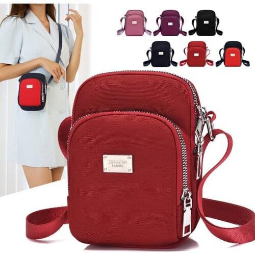 2021 Womens Multi-purpose Small Mobile Phone Bag Solid Color Shoulder Bag Crossbody Messenger Bag Oxford Mini Wallet Handbag