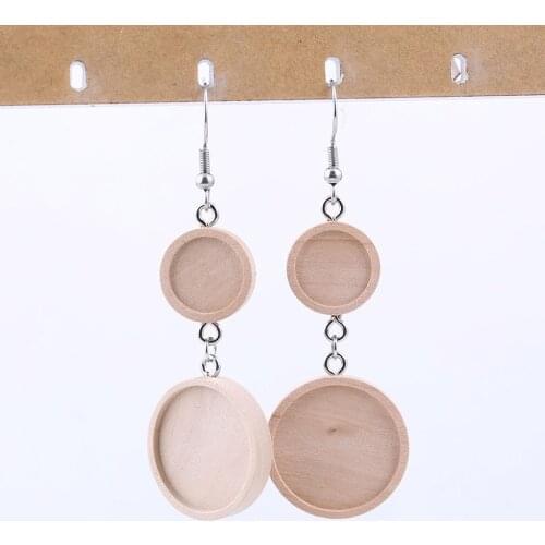 Onwear 5pairs 12mm 20mm wood cabochon settings blank earring base trays diy stainless steel earrings hooks for jewelry making