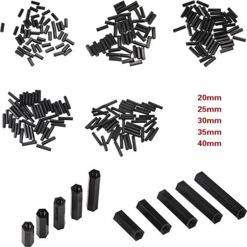 50Pcs Black 20/25/30/35/40mm Hex Nylon Standoff Spacer Column Flat Head Double Pass M4 Nylon Plastic Spacing Screws Kit