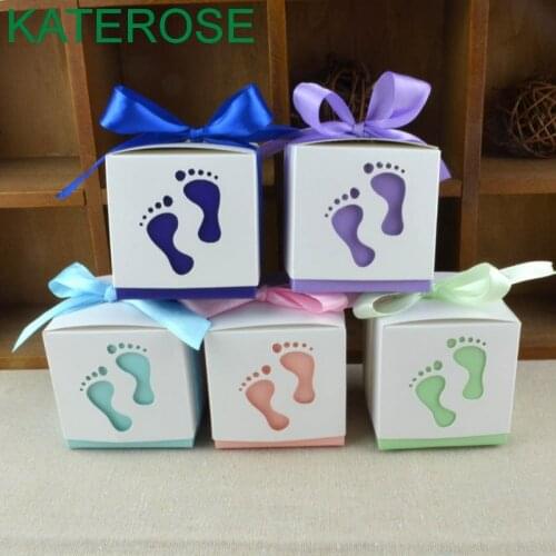 50PCS Cute Baby Feet Design Candy Boxes Baby Birthday Party Supplies Sweet Box Newborn Baptism Gift For Guest