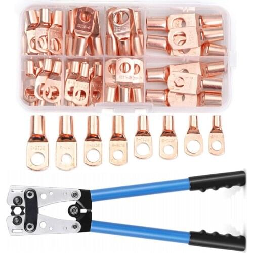 60pcs 6-35mm2 Car Auto Copper Ring Terminal Wire Crimp Connector Bare Cable Battery Terminals Soldered Connectors HX-50B Kit