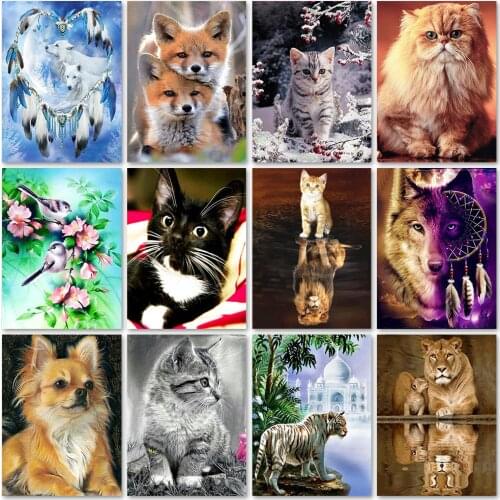 5D DIY Diamond Painting Animal Series Full Diamond Embroidery Wolf Cat Cross Stitch Kits Diamond Art Animal Picture Home Decor