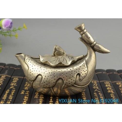 Pote de raíz de loto antiguo cobre cerámica Chapado en cobre blanco plateado tetera cerámica de cobre ornamento decoració