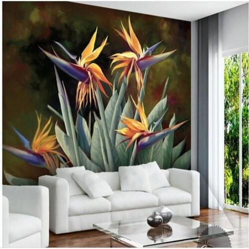 Beibehang Custom large fresco retro do old green leaves bloom paradise bird flower plant oil painting background wall wallpaper