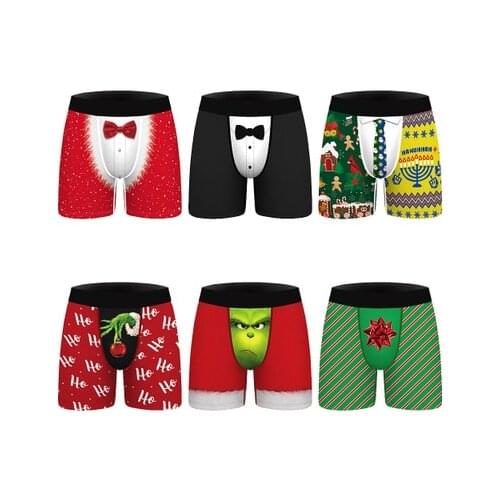 Men Male Christmas Print Underwear Men boxers Plain Cotton Boxer Shorts Panties Brand Clothing Boxer U Convex Pouch