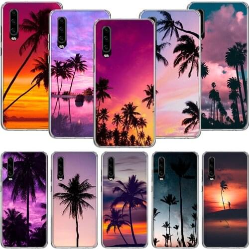 Palm Leaves Sunset Summer Scenery Phone Case For Huawei P30 P40 P20 P10 Mate 20 10 30 Lite Pro P Smart Z Plus Printing Cover Coq