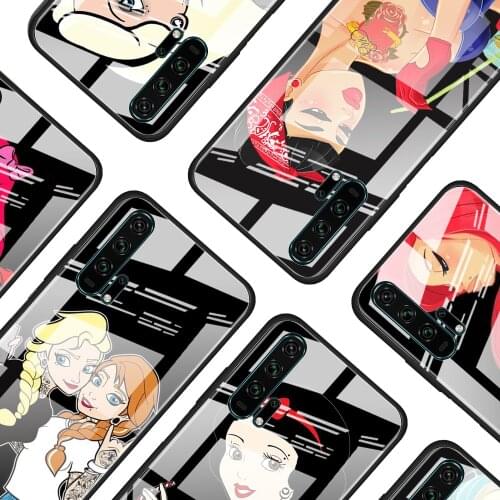 Tattoo Princess for Honor 30 20 10 9X Pro Plus Lite 8X Huawei Y8P Y6P Y5P Y9 Y7 Y6 2019 Tempered Glass Phone Case