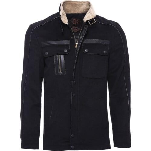 Fur Collar 4 Pockets Black Coat