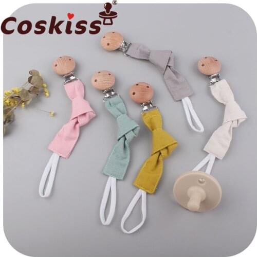 Coskiss 1pcs Baby New Style Beech Pacifier Cotton Linen Ribbon Pacifier Rope Infant Pacify Nipple Chain Feeding Products