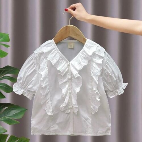 Kids Clothing 2 3 4 5 6 7 Y Baby Girls Blouse 2021 New Summer Baby Korean Cotton Shirts Girls Cute Ruffle Lace Shirts Child Tops