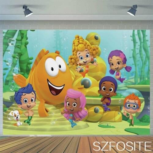 Cartoon Guppies Underwater World Bubble Party Backdrop Child Birthday Table Decoration Photography Photo Kids Custom Background