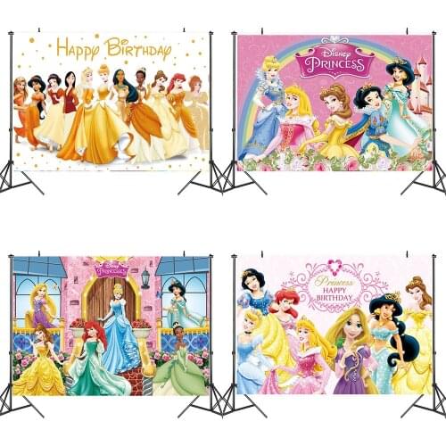 Cartoon Princess Party Photo Background Colorful Kids Favor Wallpaper Happy Birthday Party Decoration Baby Shower Backdrops