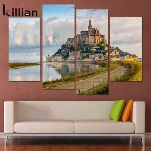European Coastal Castle Photography Picture Canvas Painting Retro Landscape Poster Living Room Home Decoration Wall Painting