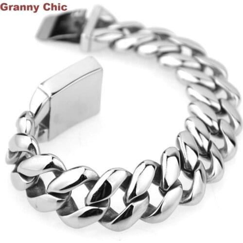 Granny Chic Mens Jewelry High Quality Bling Silver Stainless Steel Curb Cuban Bracelet Good Gift