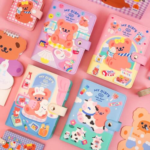 Fromthenon Cake Bear Loose Leaf Journal Notebook Notepad Korea Ins Portable Planner Lovely Girl Heart A6 6 Ring Binder Diary