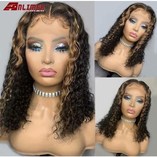 Short Bob Wigs Water Wave Lace Front Human Hair Wigs Highlight Color 13x6 Human Hair Wigs Brazilian Remy Bob Lace Front Wigs