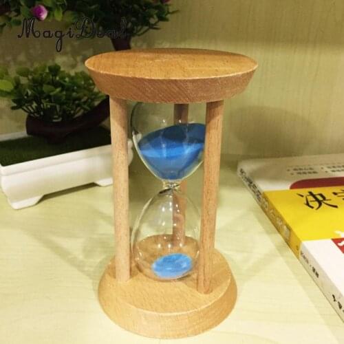 Round Shape Sand Glass Hourglass 15 Mins Oblique Wood Timer Kitchen Cooking Utensils Home Desk Bookshelf Decoration Blue