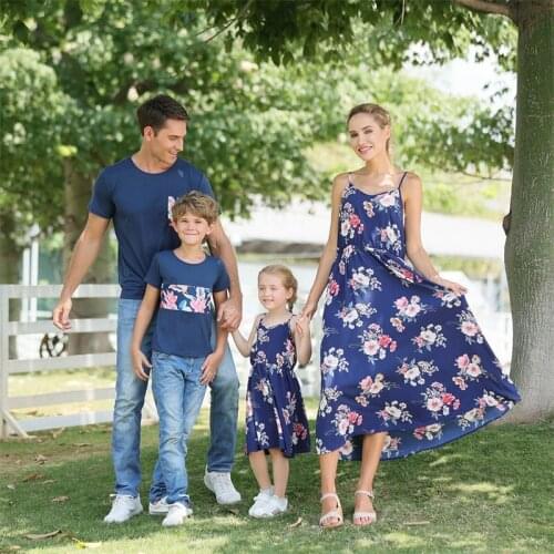 Summer Family Matching Printing Outfits Set Mother Daughter Dresses Father Son T-Shirt Mommy and Clothes