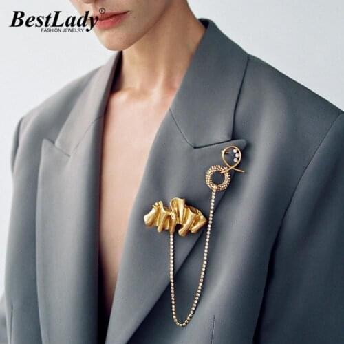 Best Lady Vintage Metal Gold Color ZA Charm Brooch For Women Coat Dress Accessories Jewelry Fashion Luxury Pearl Brooches Bijoux