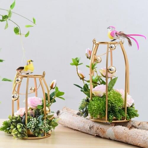 Simulation Floral Creative Bird Cage Ornaments Wedding Table Decoration Props Shop Window Display With Fake Flowers Decoration