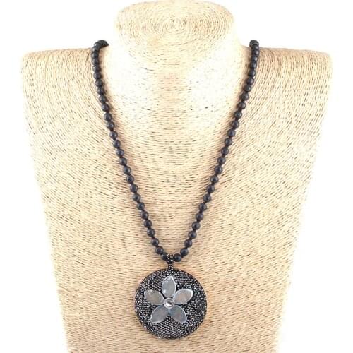 Fashion Bohemian Tribal Jewelry 6mm Hematite Stones Knotted Stone Circle Pendant Pearl Retro Necklaces