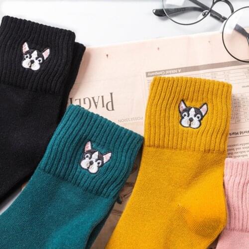 Autumn And Winter Socks Color Thick And Warm Casual Socks Cartoon Animal Dog Socks Womens Girls Woman Sox 1 Pair Colorful Socks