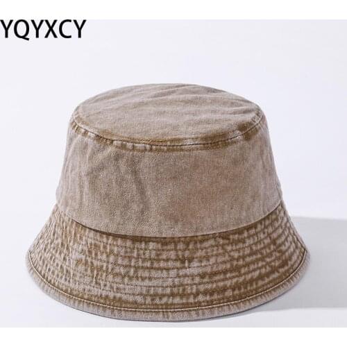 YQYXCY Bucket Hat Women Summer Spring Washing Cotton Denim Cloth Fisherman Cap Hat Men Unisex Flat Casual Gorro Bob Hip Hop