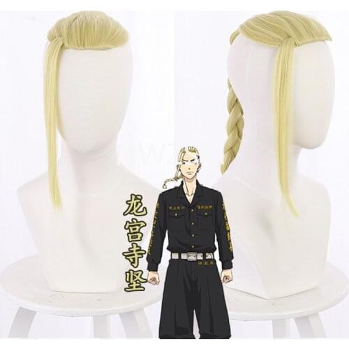 Anime Tokyo Revengers Ryuguuji Ken Ryuguji Cosplay Wigs Kind Golden With Earring Heat Resistant Synthetic Hair Wigs